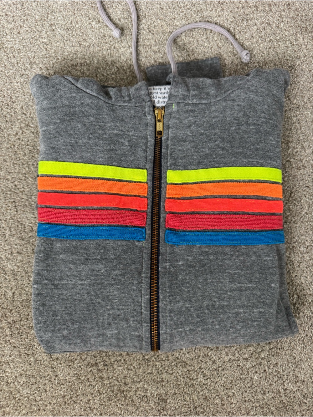 Aviator Nation Gray Zip-Up Hoodie Sweatshirt Neon 5 Stripe Sz S - Picture 8 of 8